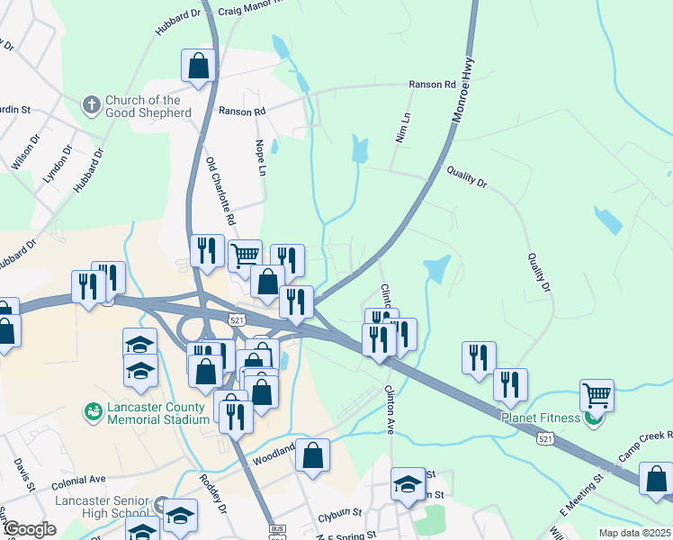map of restaurants, bars, coffee shops, grocery stores, and more near 530 Dalton Ridge Drive in Lancaster
