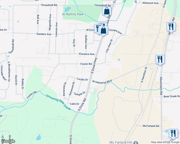 map of restaurants, bars, coffee shops, grocery stores, and more near 2112 South Dixie Highway in Dalton