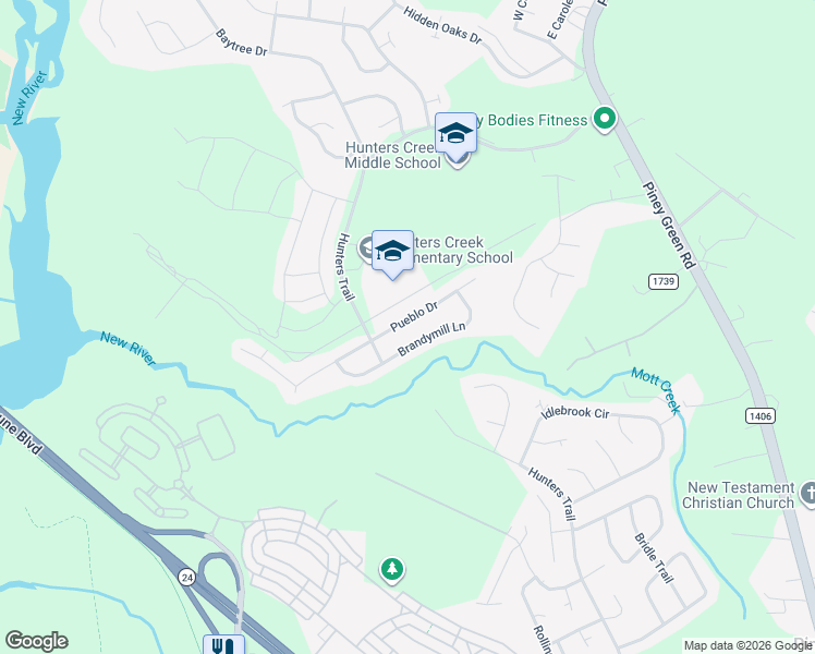 map of restaurants, bars, coffee shops, grocery stores, and more near 1120 Pueblo Drive in Jacksonville