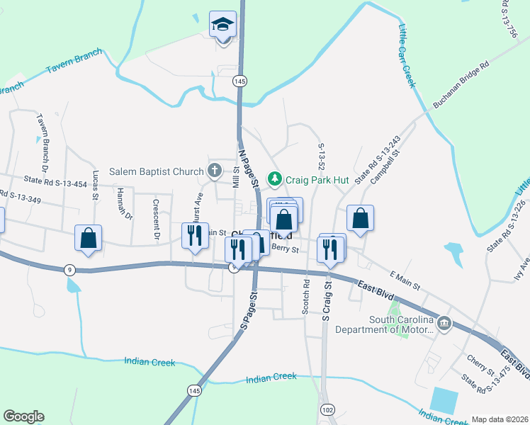 map of restaurants, bars, coffee shops, grocery stores, and more near 206 North Page Street in Chesterfield