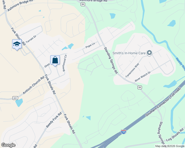 map of restaurants, bars, coffee shops, grocery stores, and more near 2114 Standing Springs Road in Greenville