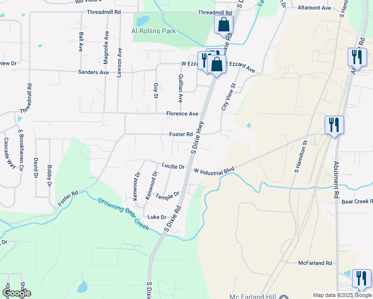 map of restaurants, bars, coffee shops, grocery stores, and more near 2112 South Dixie Highway in Dalton