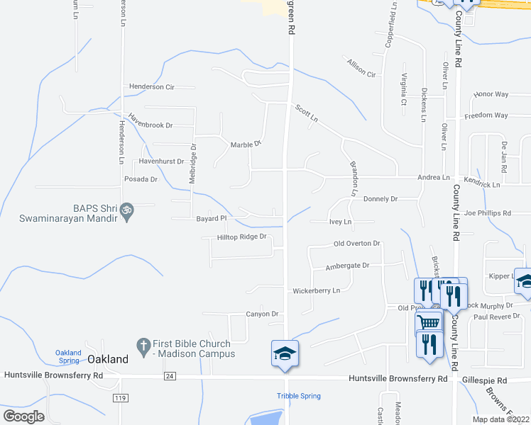 map of restaurants, bars, coffee shops, grocery stores, and more near 106 Vista View Drive in Madison