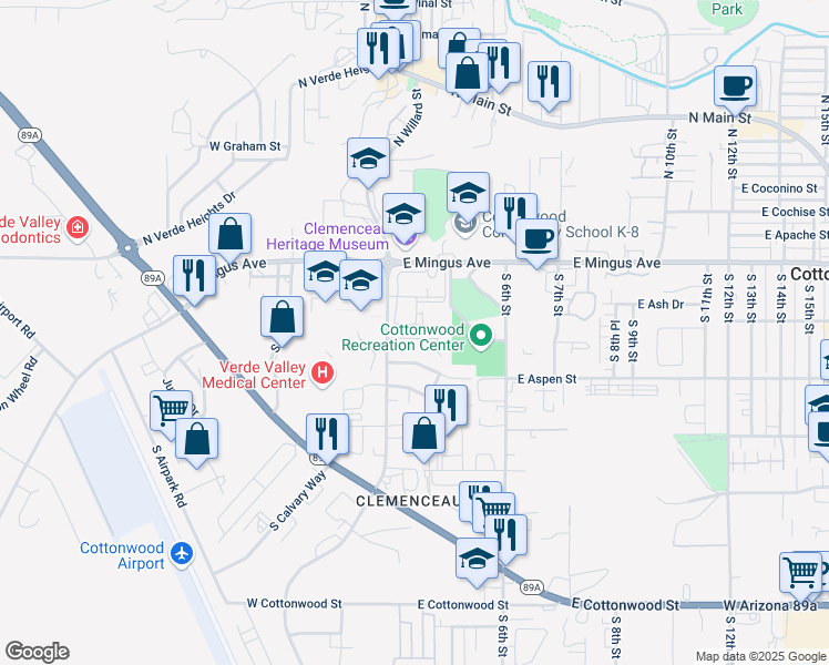 map of restaurants, bars, coffee shops, grocery stores, and more near 151a East Paula Circle in Cottonwood