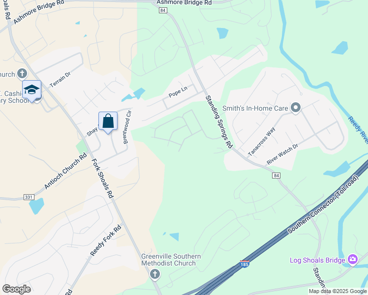 map of restaurants, bars, coffee shops, grocery stores, and more near 2114 Standing Springs Road in Greenville