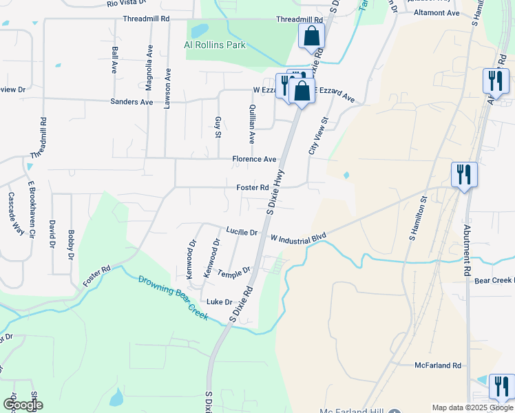map of restaurants, bars, coffee shops, grocery stores, and more near 2112 South Dixie Highway in Dalton