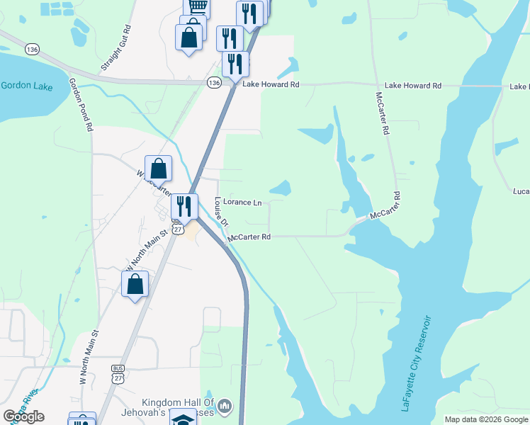 map of restaurants, bars, coffee shops, grocery stores, and more near 224 Ramage Avenue in LaFayette