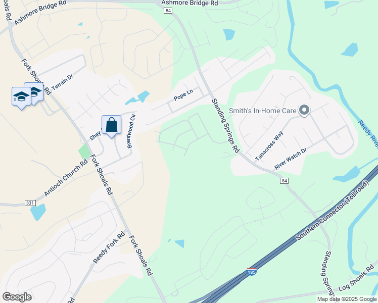 map of restaurants, bars, coffee shops, grocery stores, and more near 2114 Standing Springs Road in Greenville