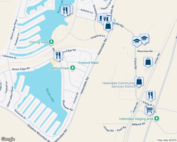 map of restaurants, bars, coffee shops, grocery stores, and more near 26733 Corona Drive in Helendale
