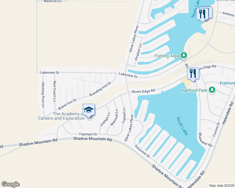 map of restaurants, bars, coffee shops, grocery stores, and more near 14198 Rivers Edge Road in Helendale