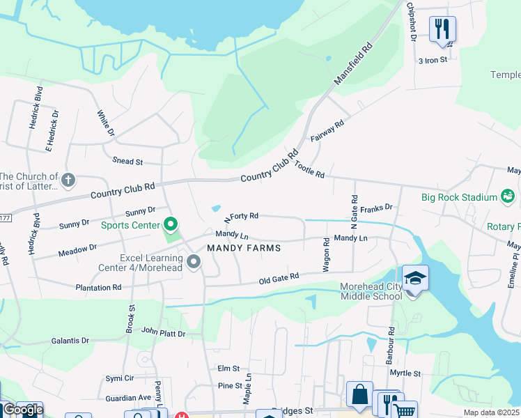 map of restaurants, bars, coffee shops, grocery stores, and more near 719 North Forty Road in Morehead City