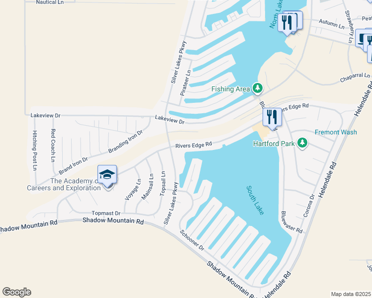 map of restaurants, bars, coffee shops, grocery stores, and more near 14321 Rivers Edge Road in Helendale