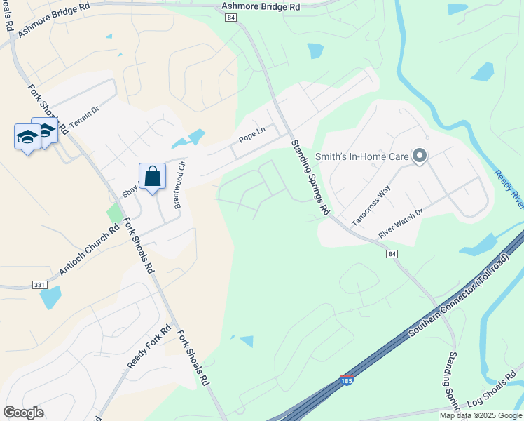 map of restaurants, bars, coffee shops, grocery stores, and more near 2114 Standing Springs Road in Greenville