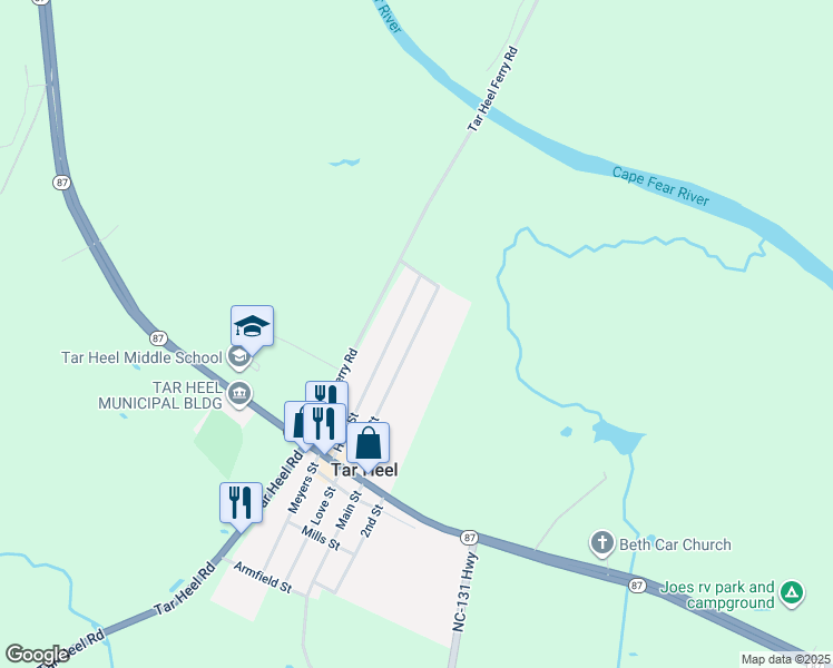 map of restaurants, bars, coffee shops, grocery stores, and more near 340 Pine Street in Tar Heel