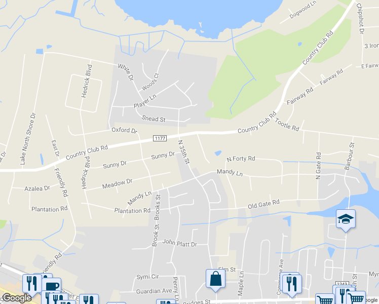 map of restaurants, bars, coffee shops, grocery stores, and more near 726 North 35th Street in Morehead City