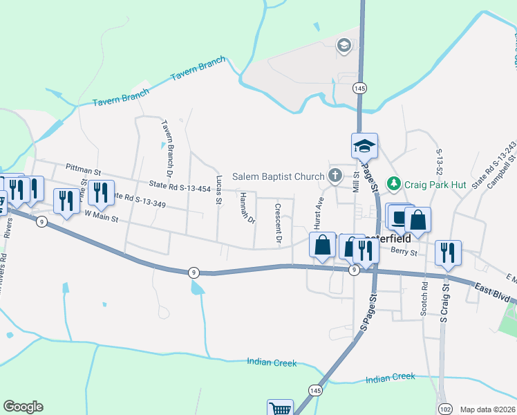 map of restaurants, bars, coffee shops, grocery stores, and more near 104 Teal Avenue in Chesterfield