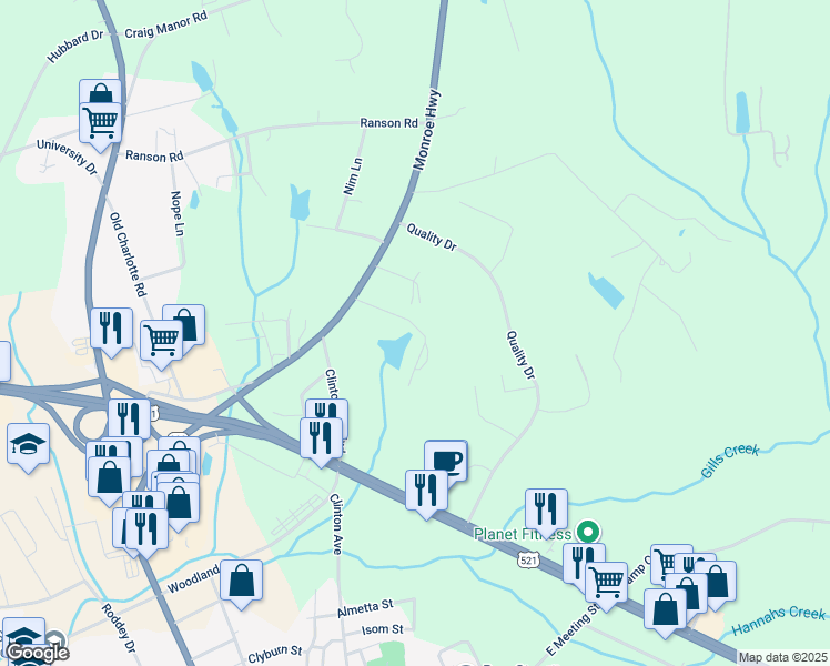map of restaurants, bars, coffee shops, grocery stores, and more near 100 Pond Ridge Lane in Lancaster