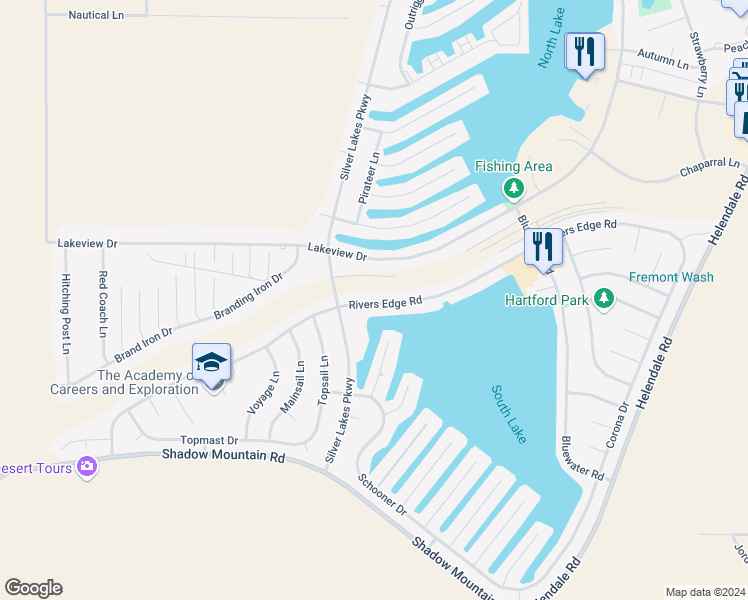 map of restaurants, bars, coffee shops, grocery stores, and more near 14326 Rivers Edge Road in Helendale