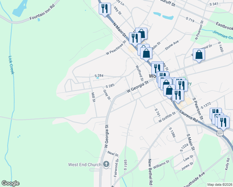 map of restaurants, bars, coffee shops, grocery stores, and more near 440 West Georgia Street in Woodruff