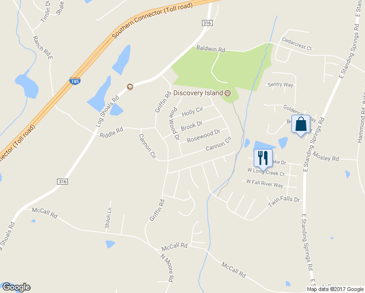 map of restaurants, bars, coffee shops, grocery stores, and more near 301 Pine Wood Drive in Greenville