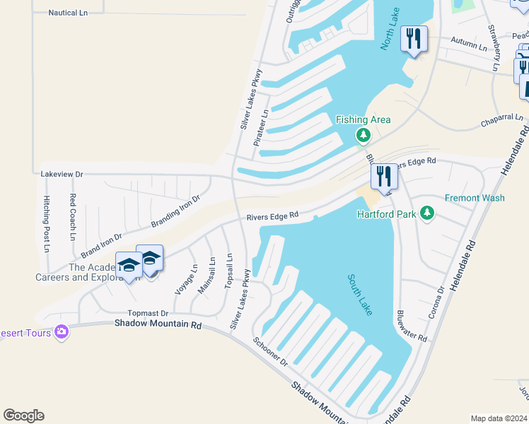 map of restaurants, bars, coffee shops, grocery stores, and more near 14326 Rivers Edge Road in Helendale