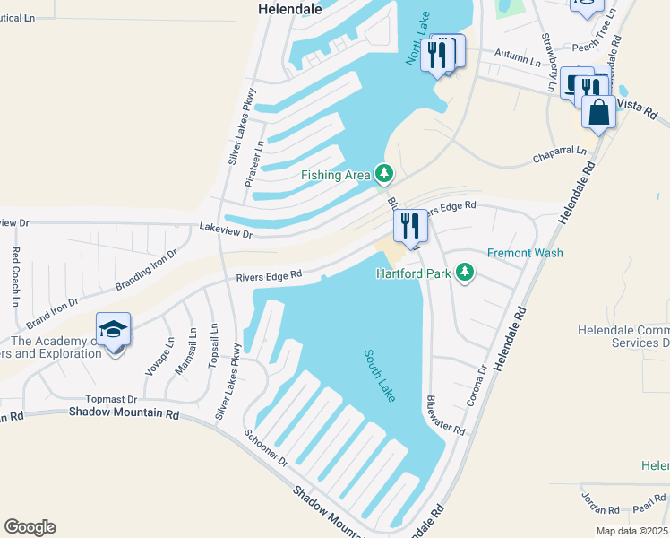 map of restaurants, bars, coffee shops, grocery stores, and more near 14491 Rivers Edge Road in Helendale