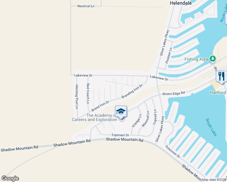 map of restaurants, bars, coffee shops, grocery stores, and more near 26757 Leather Lane in Helendale