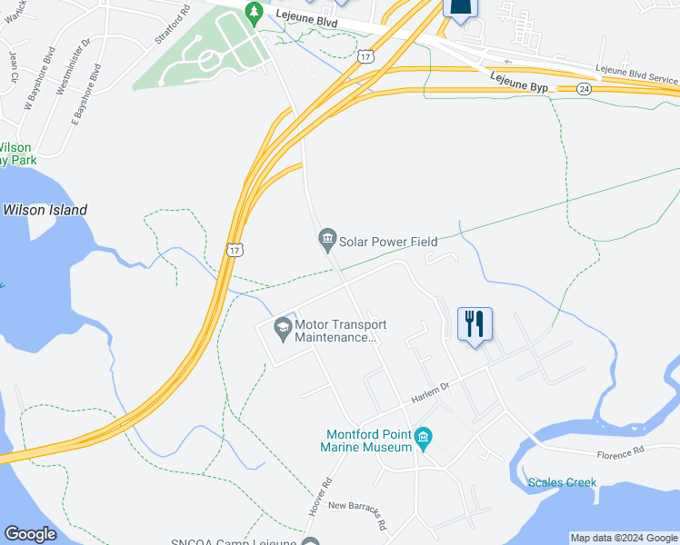 map of restaurants, bars, coffee shops, grocery stores, and more near Montford Landing Road in Jacksonville