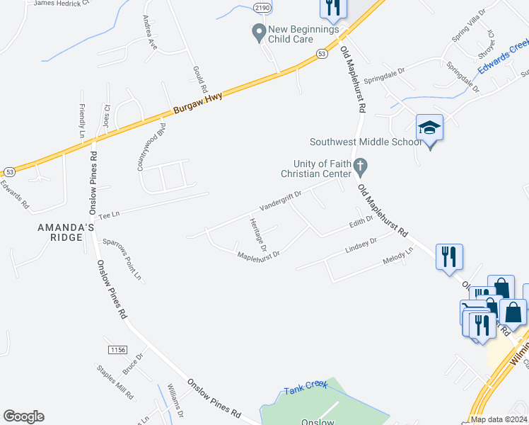 map of restaurants, bars, coffee shops, grocery stores, and more near 96 Vandergrift Drive in Jacksonville