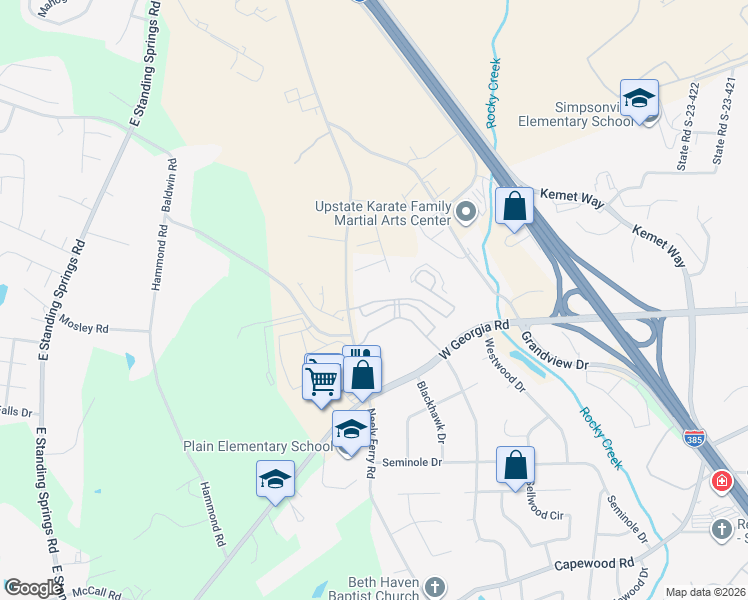 map of restaurants, bars, coffee shops, grocery stores, and more near 357-373 Neely Ferry Road in Simpsonville