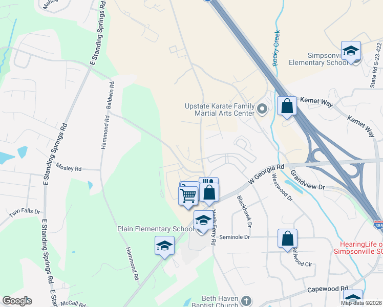 map of restaurants, bars, coffee shops, grocery stores, and more near 378 Neely Ferry Road in Simpsonville