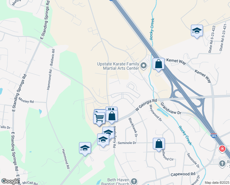 map of restaurants, bars, coffee shops, grocery stores, and more near 357-373 Neely Ferry Road in Simpsonville