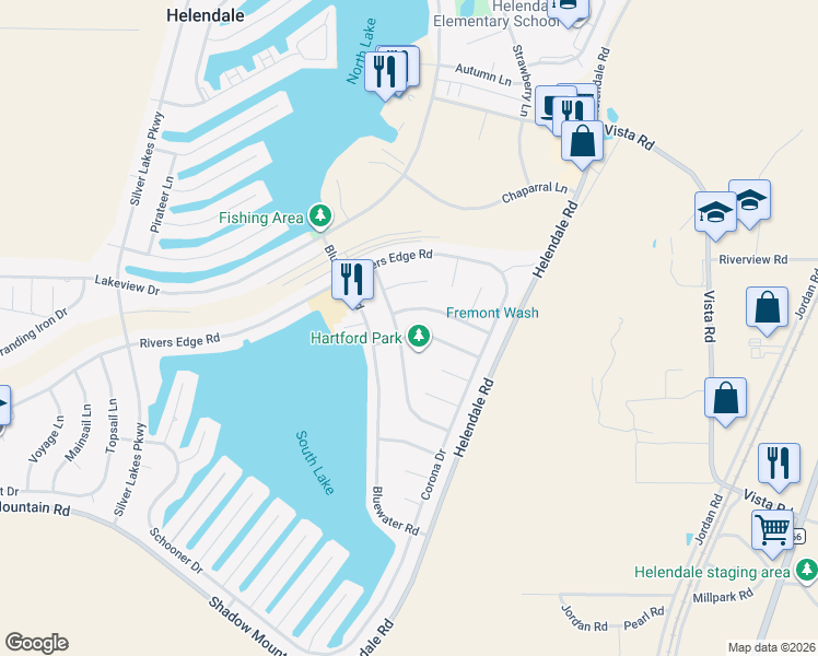map of restaurants, bars, coffee shops, grocery stores, and more near 14762 Hartford Lane in Helendale