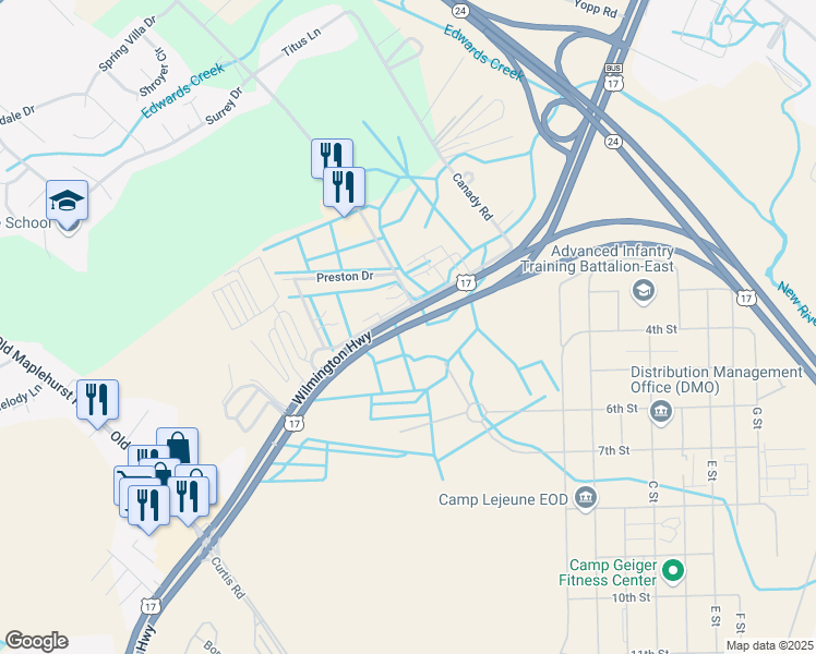 map of restaurants, bars, coffee shops, grocery stores, and more near 1623 Wilmington Highway in Jacksonville