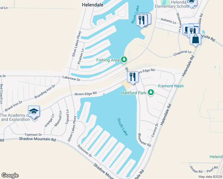 map of restaurants, bars, coffee shops, grocery stores, and more near 14515 Rivers Edge Road in Helendale