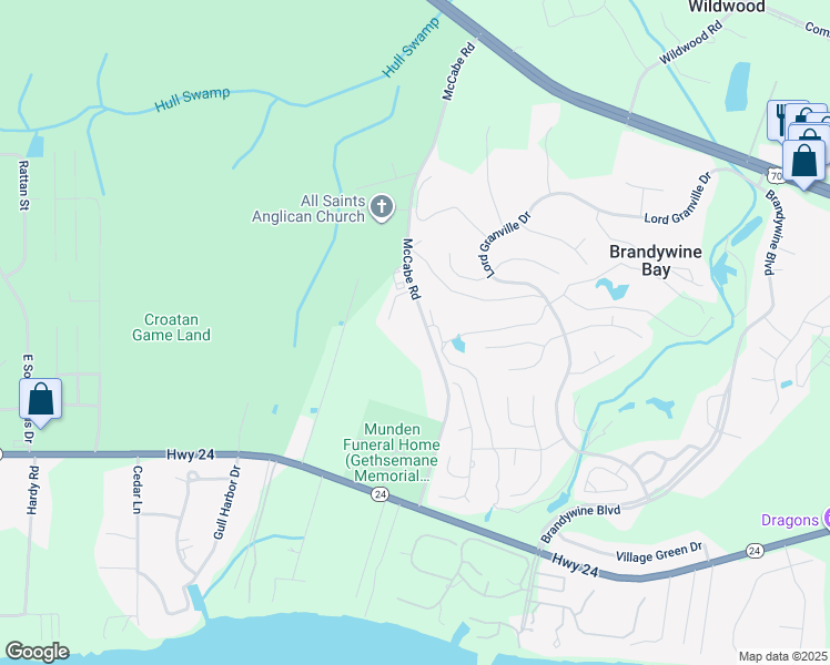 map of restaurants, bars, coffee shops, grocery stores, and more near 374 McCabe Road in Newport