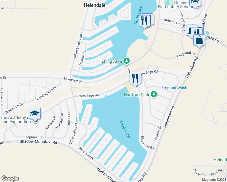 map of restaurants, bars, coffee shops, grocery stores, and more near 14515 Rivers Edge Road in Helendale