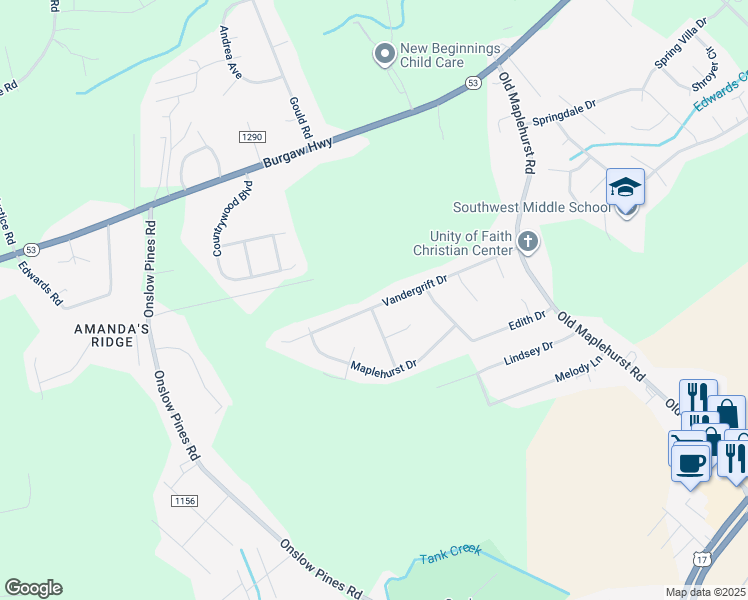 map of restaurants, bars, coffee shops, grocery stores, and more near 99 Vandergrift Drive in Jacksonville
