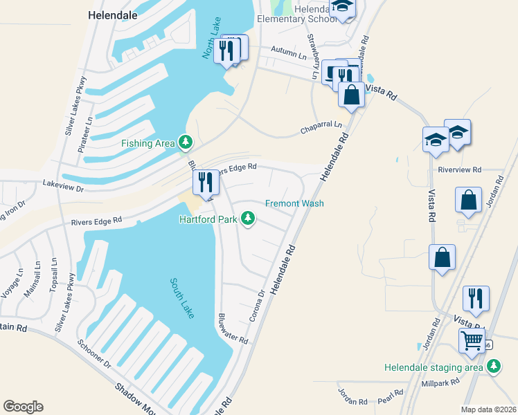 map of restaurants, bars, coffee shops, grocery stores, and more near 14817 Crofton Lane in Helendale