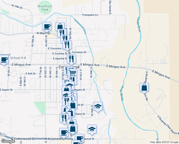map of restaurants, bars, coffee shops, grocery stores, and more near 36 South 18th Street in Cottonwood