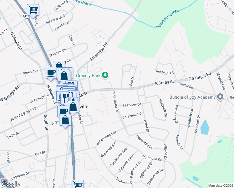 map of restaurants, bars, coffee shops, grocery stores, and more near 103 Poinsettia Drive in Simpsonville