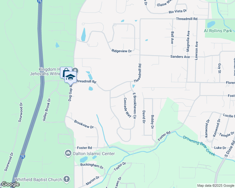 map of restaurants, bars, coffee shops, grocery stores, and more near 1904 Mountain Brook Drive in Dalton