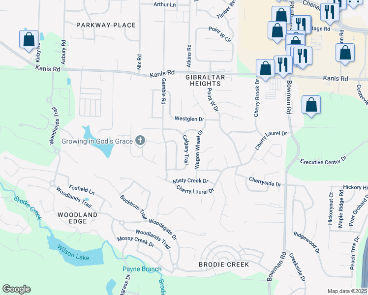 map of restaurants, bars, coffee shops, grocery stores, and more near 1720 Calgary Trail in Little Rock