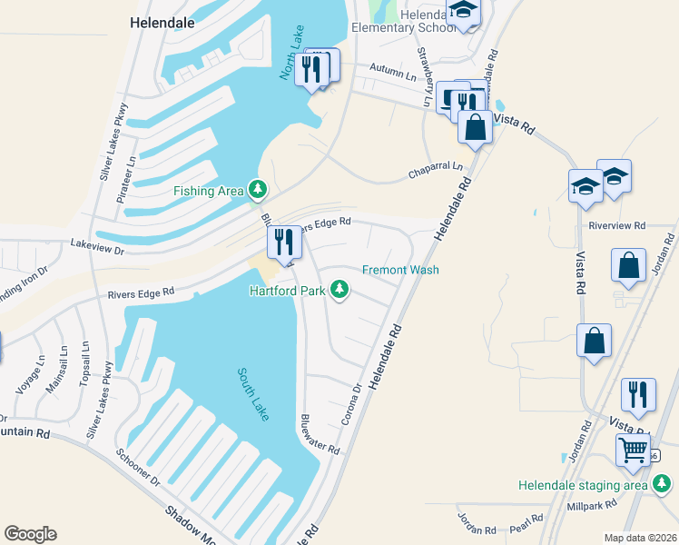 map of restaurants, bars, coffee shops, grocery stores, and more near 14779 Crofton Lane in Helendale