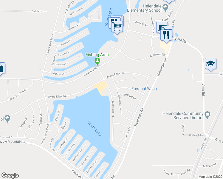 map of restaurants, bars, coffee shops, grocery stores, and more near 26789 Bluewater Road in Helendale