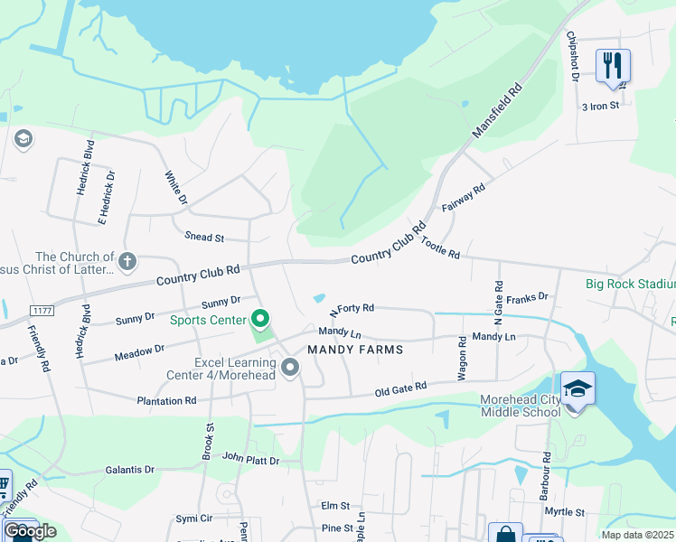 map of restaurants, bars, coffee shops, grocery stores, and more near 3309 Country Club Road in Morehead City