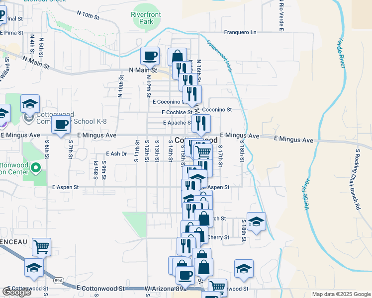 map of restaurants, bars, coffee shops, grocery stores, and more near 31 South 15th Street in Cottonwood