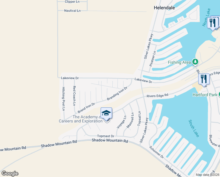 map of restaurants, bars, coffee shops, grocery stores, and more near 26795 Stirrup Lane in Helendale