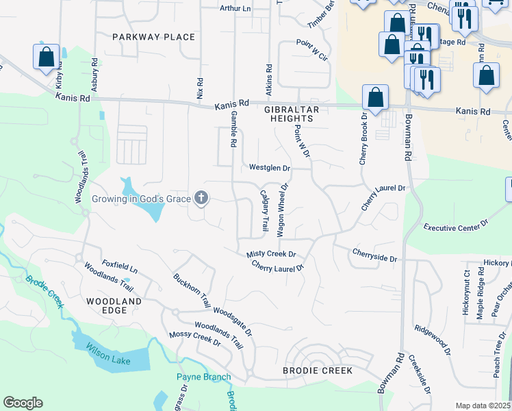 map of restaurants, bars, coffee shops, grocery stores, and more near 1720 Calgary Trail in Little Rock