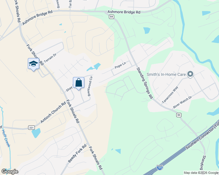 map of restaurants, bars, coffee shops, grocery stores, and more near 229 Crescent Creek Court in Greenville
